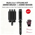 2-in-1 Multi Hair Curler Beachwaver, Curling Wand, Velcro Rollers, Bombshell Curls, Curling Iron, Quick Heat Styler with 25mm 3-Barrel Waver & 38mm Volume Brush, Interchangeable Barrels, Dual Voltage, VNEXPORT SD-691