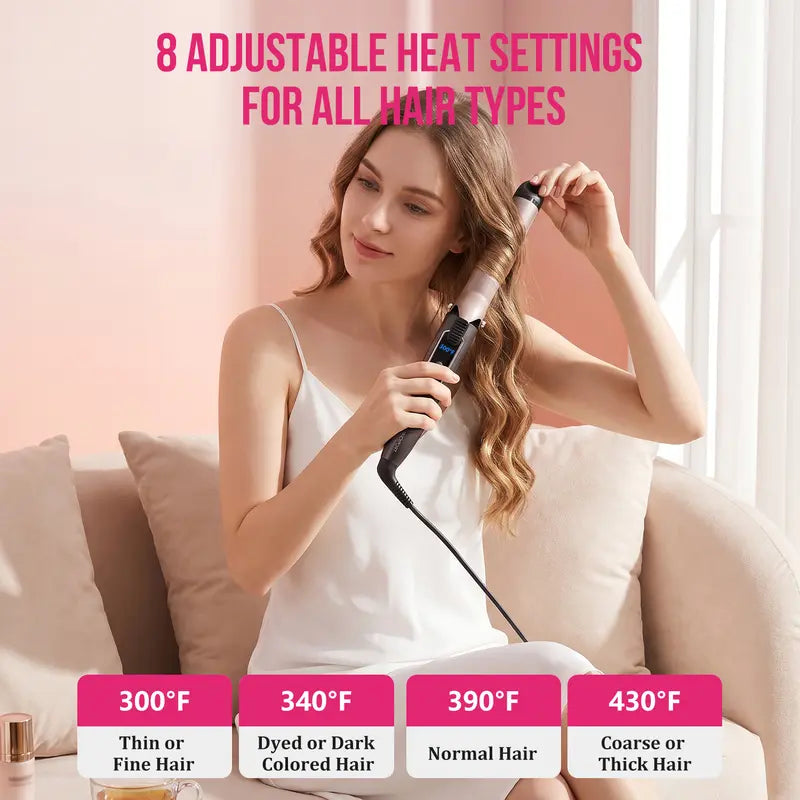 2-in-1 Multi Hair Straightener & Curling Iron, Curler Wand, Beachwaver, Curling Hair, Blowout Curler, Quick Heat-Up, Adjustable Temperature Universal Dual Voltage 360° Tangle-Free Swivel Cord VNEXPROT 516A-2 Curling Clip