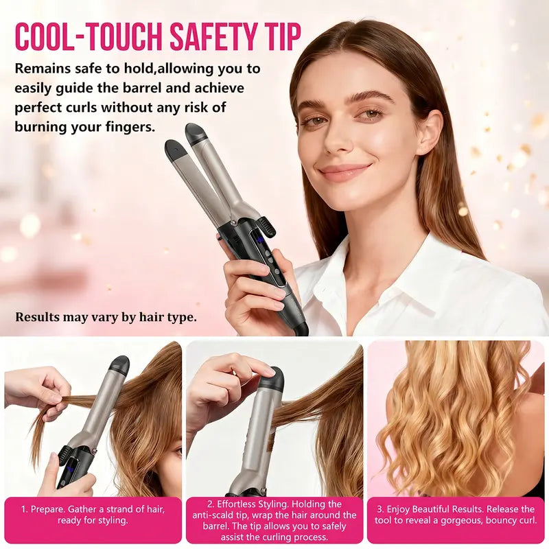 2-in-1 Multi Hair Straightener & Curling Iron, Curler Wand, Beachwaver, Curling Hair, Blowout Curler, Quick Heat-Up, Adjustable Temperature Universal Dual Voltage 360° Tangle-Free Swivel Cord VNEXPROT 516A-2 Curling Clip